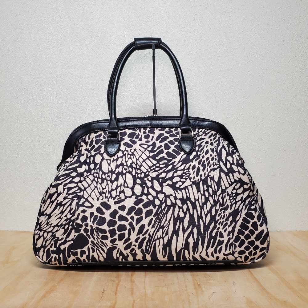 Nicole Miller Black Beige Oil Spill Abstract Pattern Weekender Travel Luggage - Picture 3 of 11